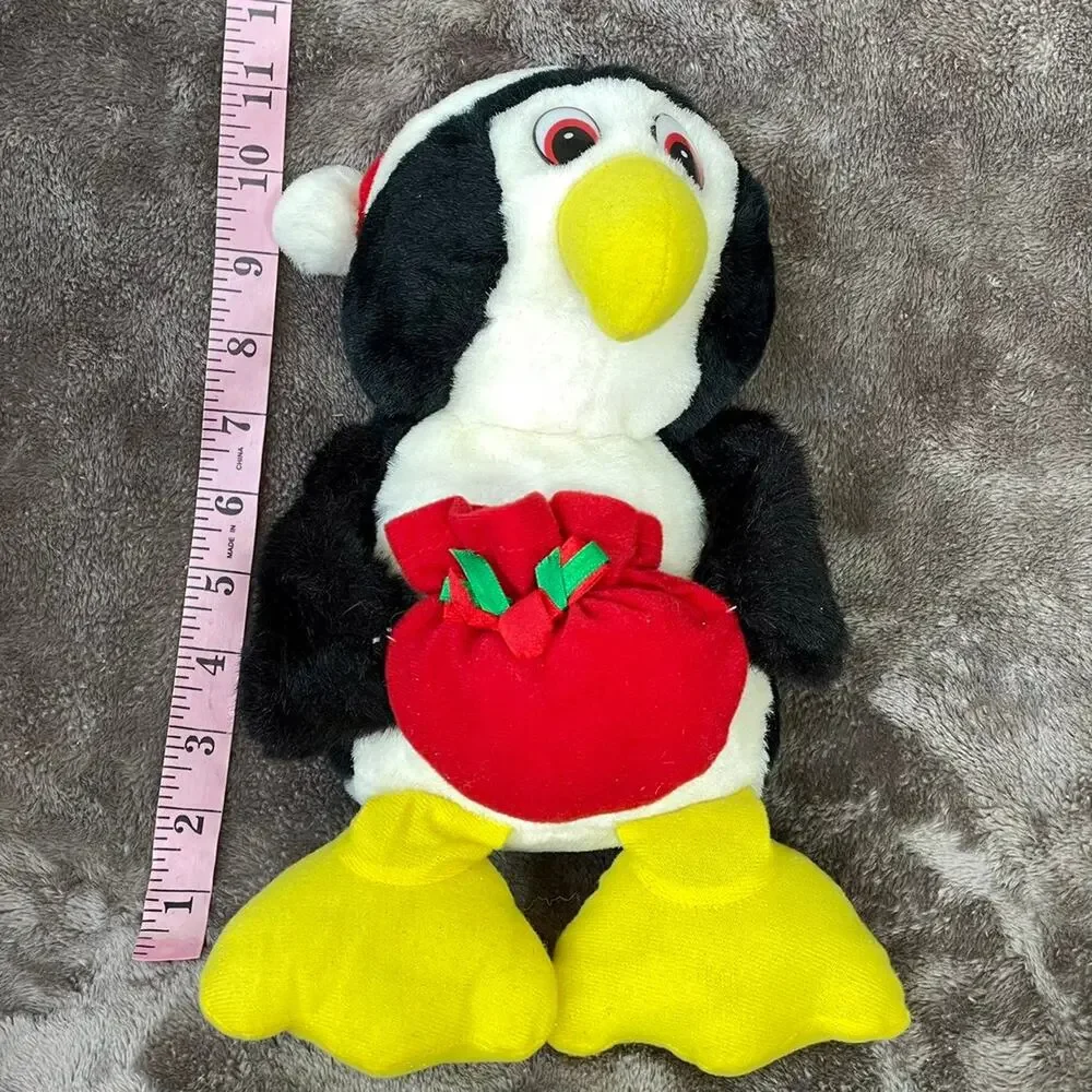 Christmas Penguin Plush Santa Hat Gift Bag Vintage Y2K Stuffed Animal 8